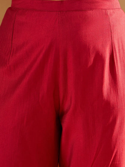 Chevron Embroidered Sequinned Liva A-Line Kurta With Trousers & With Dupatta