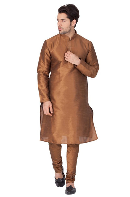 Men's Coffee Silk Blend Straight Kurta Pyjama Set