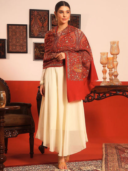 Dhiyona PA Mahnoor Pure Wool Paisley Embroidered Shawl