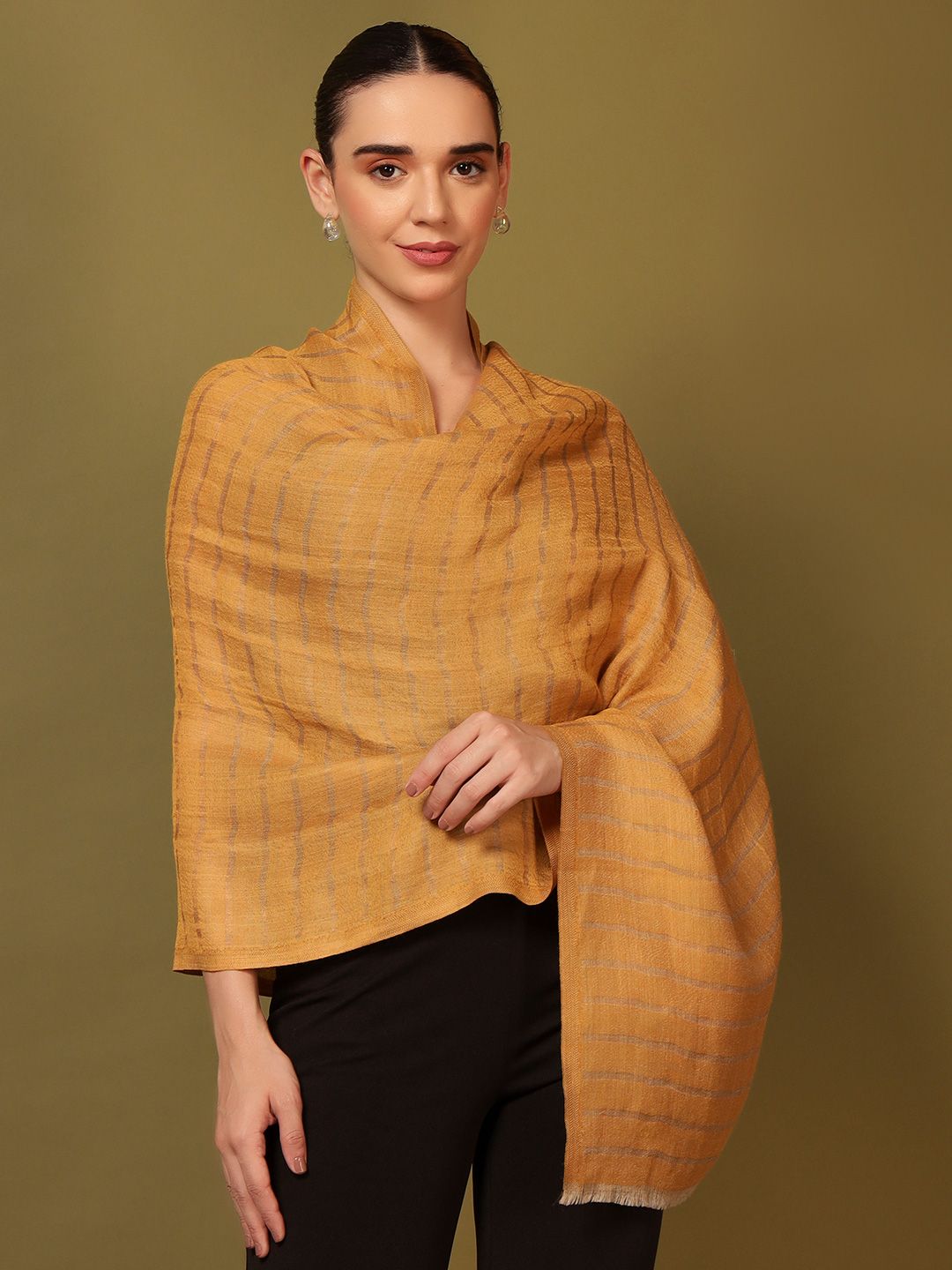 Dhiyona PA Striped Woven Design Woollen Reversible Shawl