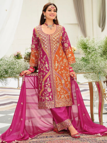 Women Ethnic Motifs Embroidered Panelled Kurta with Palazzos & Dupatta