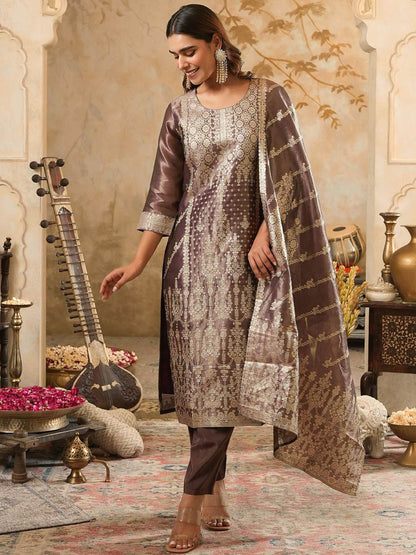 Women Ethnic Motifs Regular Kurta with Trousers & With Dupatta