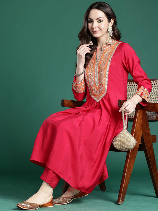 Dhiyona IE Embroidered A-Line Tunic & Trousers Co-Ord Set