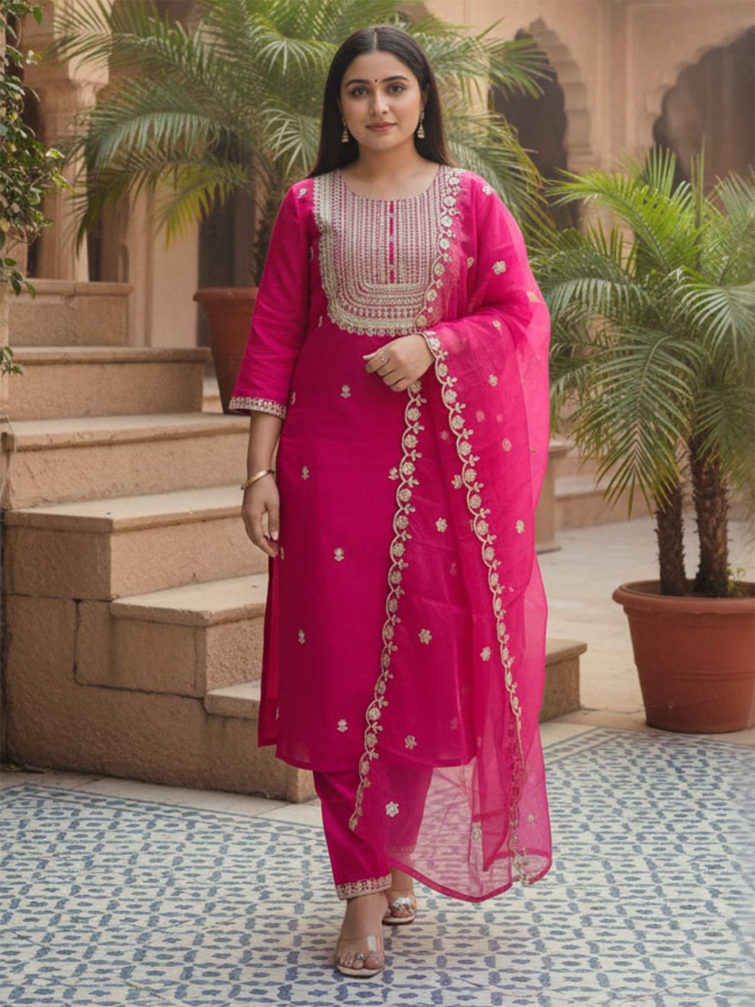Women Ethnic Motifs Embroidered Kurta with Trousers & Dupatta