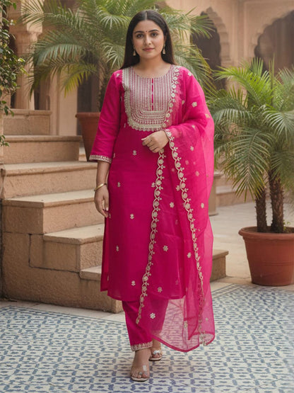 Women Ethnic Motifs Embroidered Kurta with Trousers & Dupatta