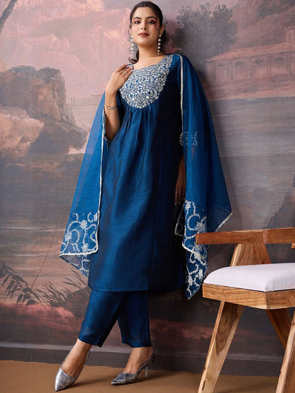 Dhiyona PD Women Embroidered Kurta & Trouser With Dupatta