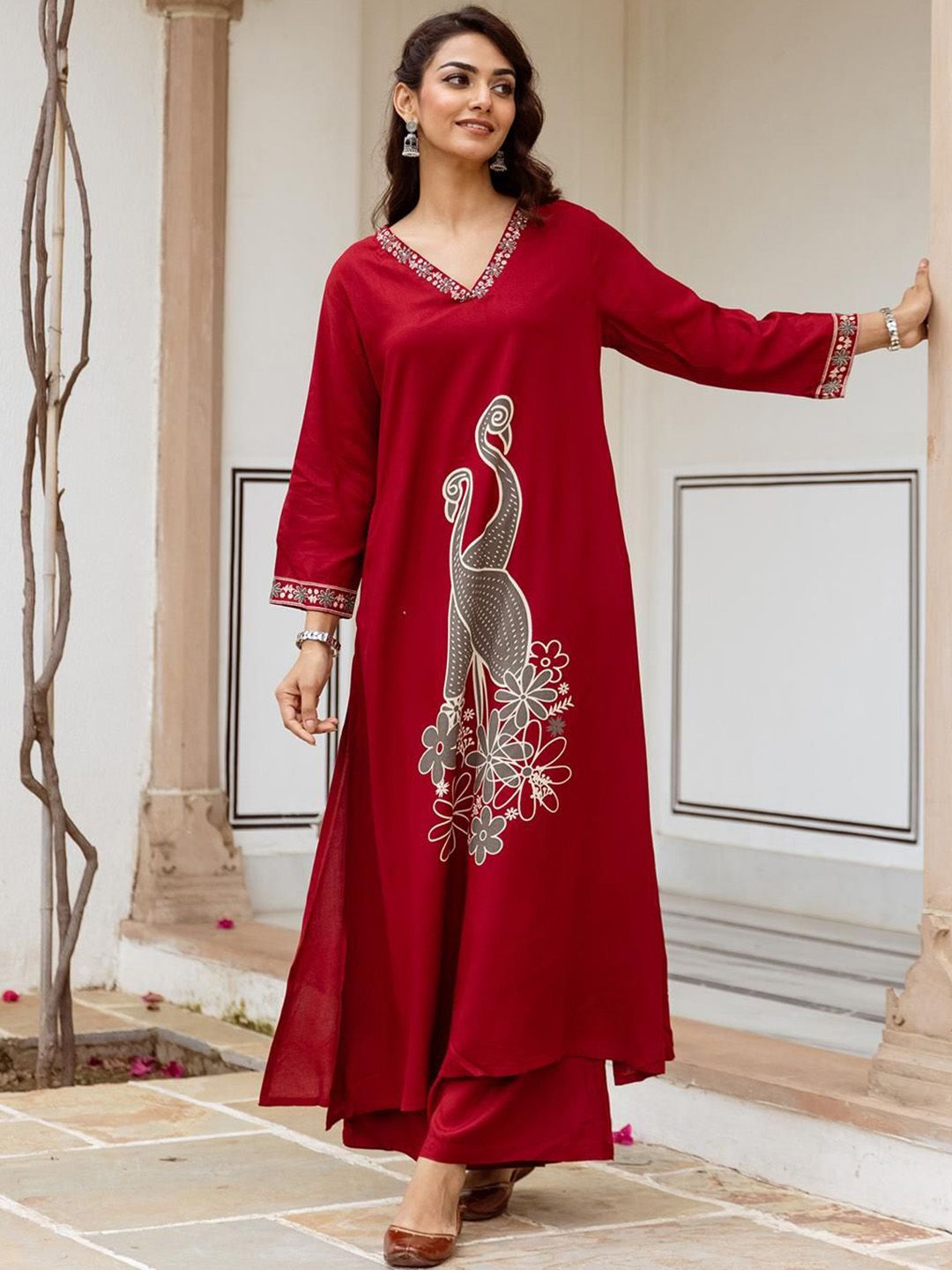 Dhiyona IS Women's Women Ethnic Motifs Printed Regular A-Line Kurta With Palazzos