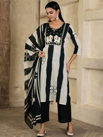 Dhiyona SN Women's Ethnic Motifs Printed Cotton Kurta with Palazzo & Dupatta