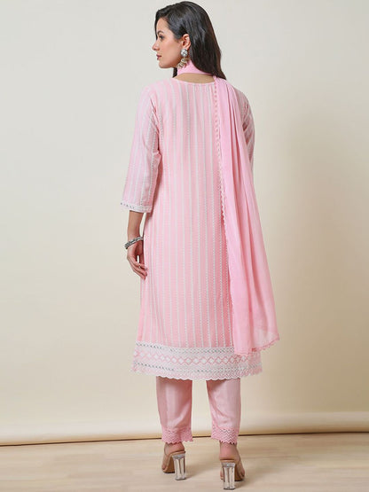Dhiyona SO Women's Embroidered Thread Work Straight Kurta with Trousers & Dupatta