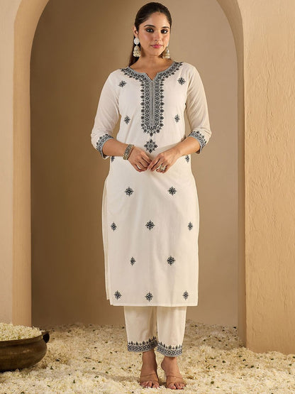 Dhiyona IE Women's Women Ethnic Motifs Pure Cotton Kurta with Trousers & With Dupatta Kurta Sets