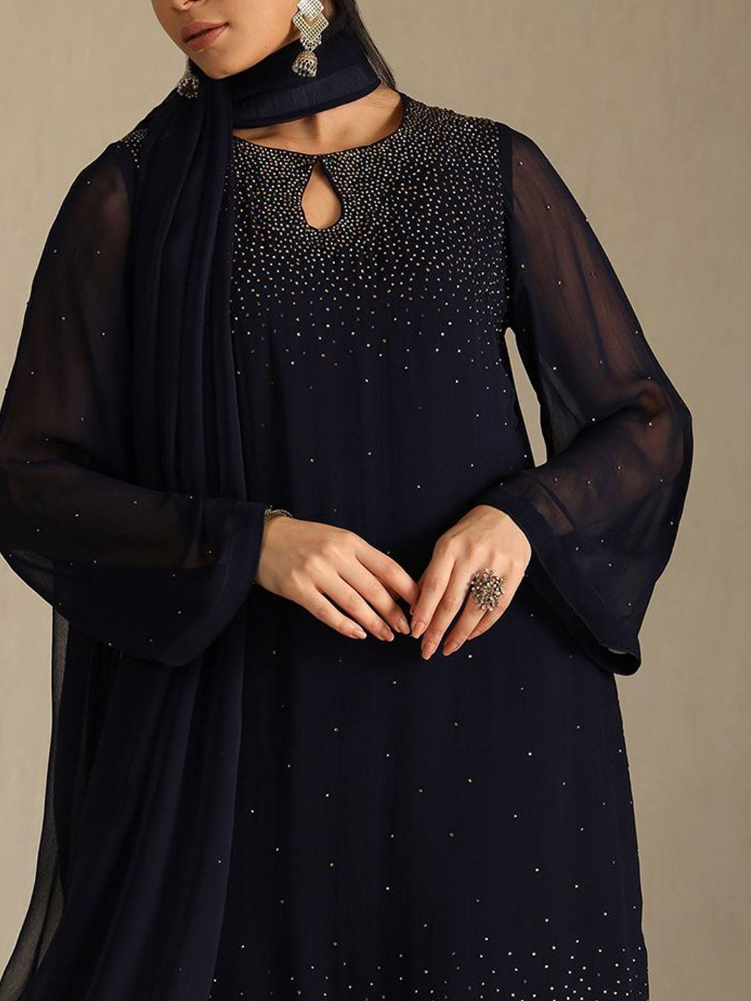 Dhiyona SO Women's Women Printed Regular Ethnic Motifs Beads and Stones Kurta Palazzos With Dupatta