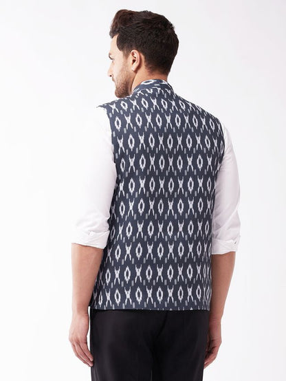 Men's Black Cotton Straight Nehru Jacket