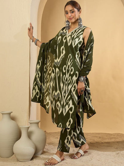 Women Ethnic Motifs Printed Regular Pure Cotton Kurta with Trousers & With Dupatta