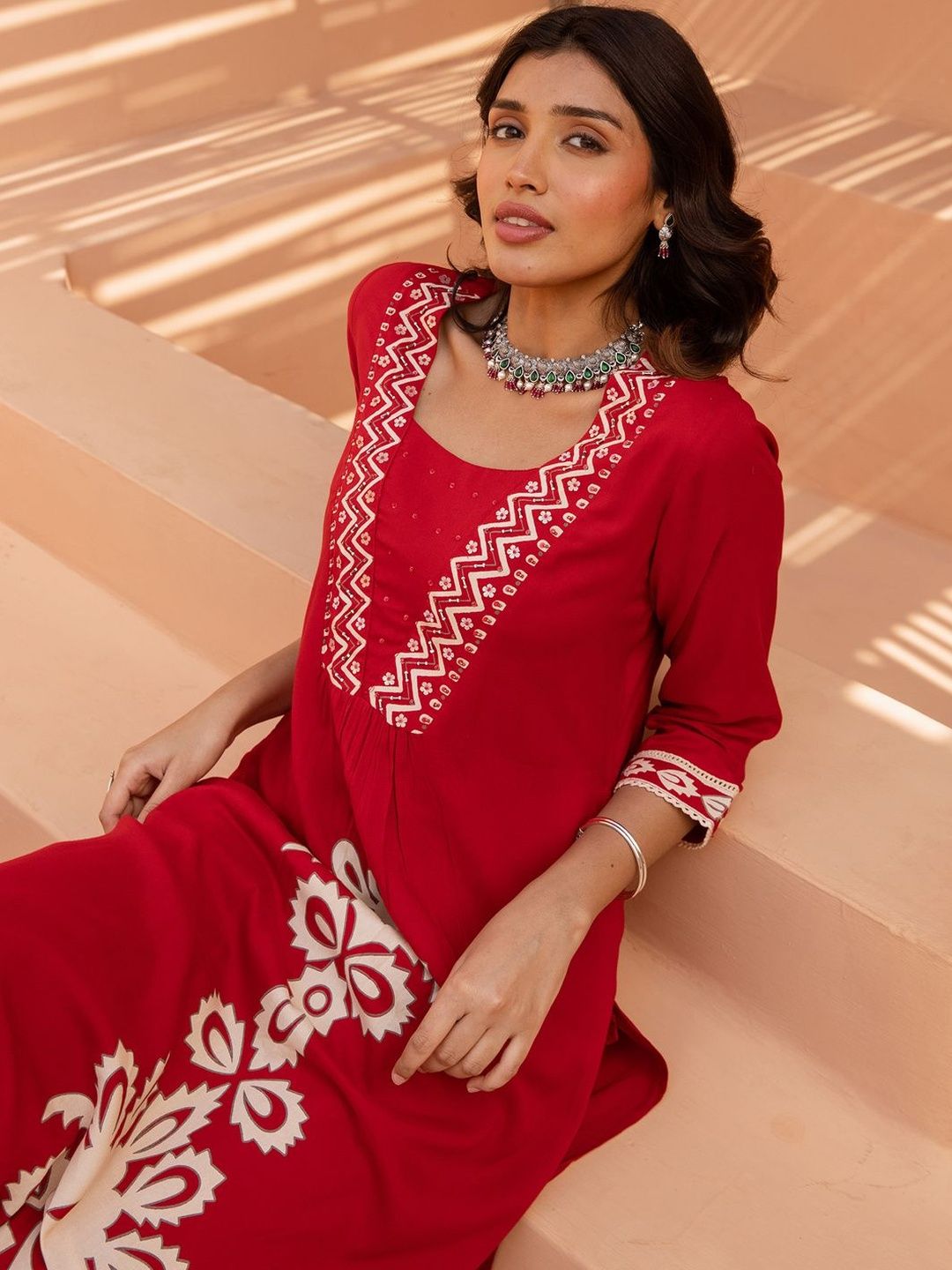 Women Ethnic Motifs Embroidered A-Line Kurta with Palazzos