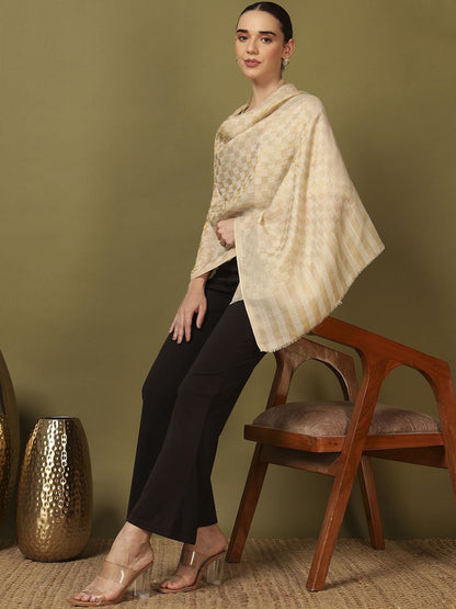Dhiyona PA Ruhzar Checked Woven Design Reversible Pashmina Woolen Shawl
