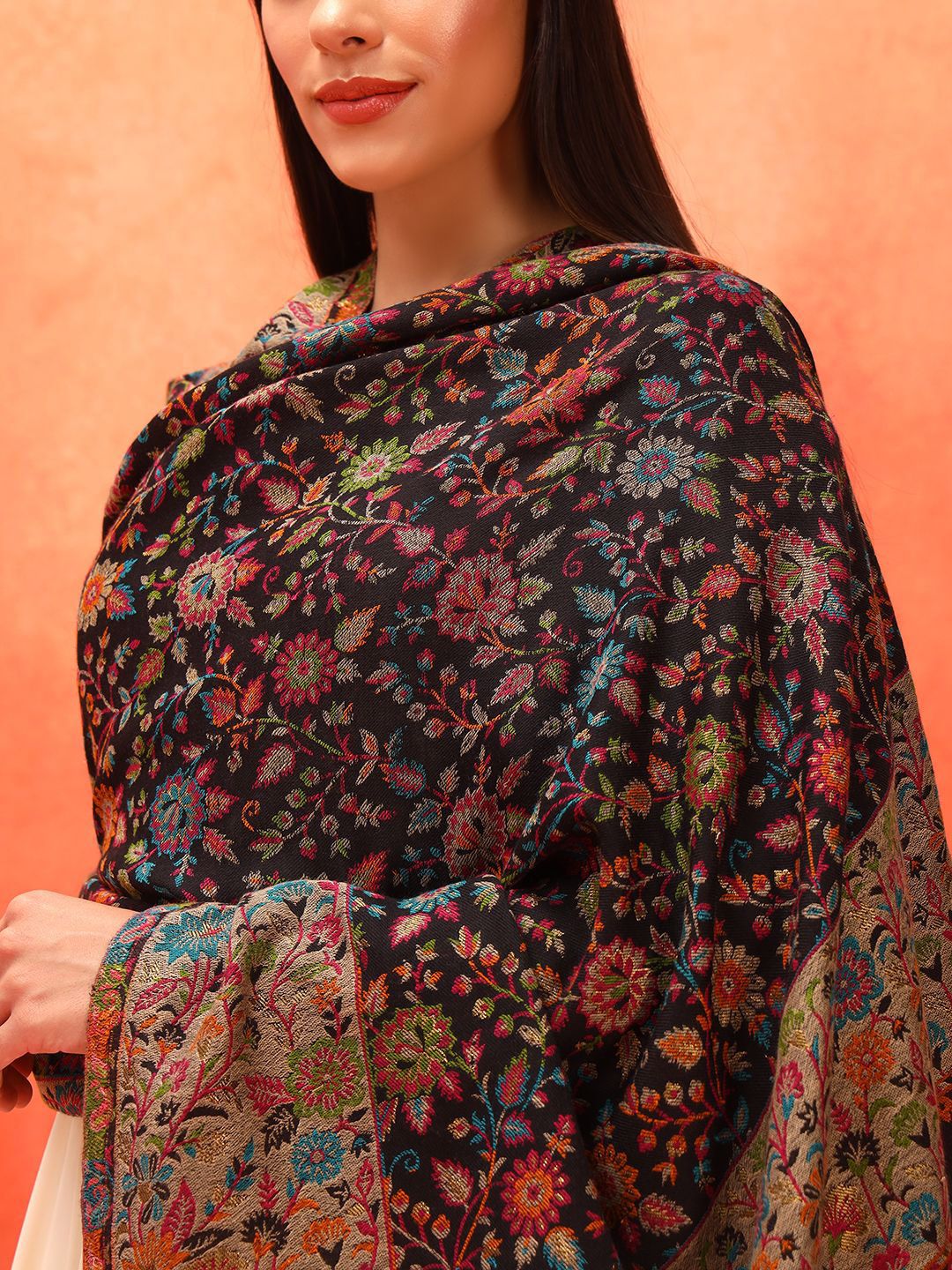 Dhiyona PA Floral Woven Design Woollen Acrylic Shawl