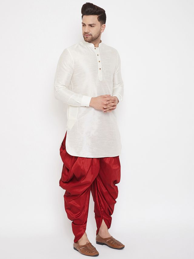 Men's Maroon Silk Blend Regular Dhoti