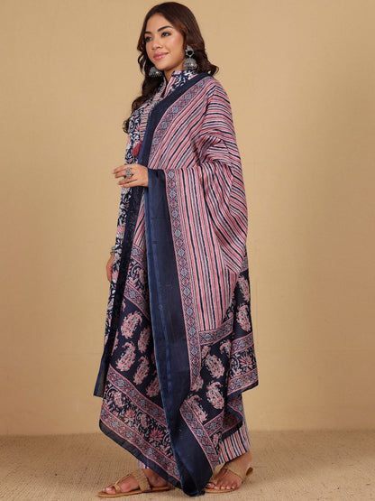 Dhiyona VA Women's Floral Printed Straight Kurta with Palazzo & Dupatta