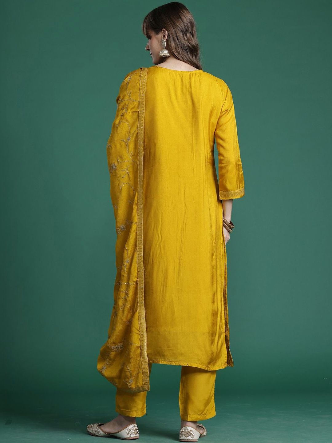 Women Ethnic Motifs Regular Thread Work Kurta with Trousers & With Dupatta