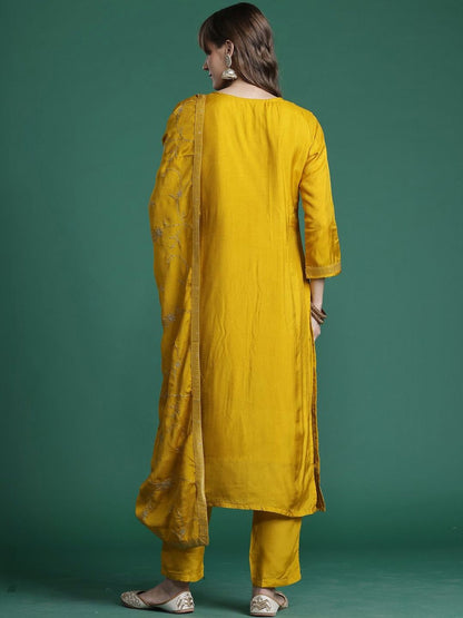 Women Ethnic Motifs Regular Thread Work Kurta with Trousers & With Dupatta