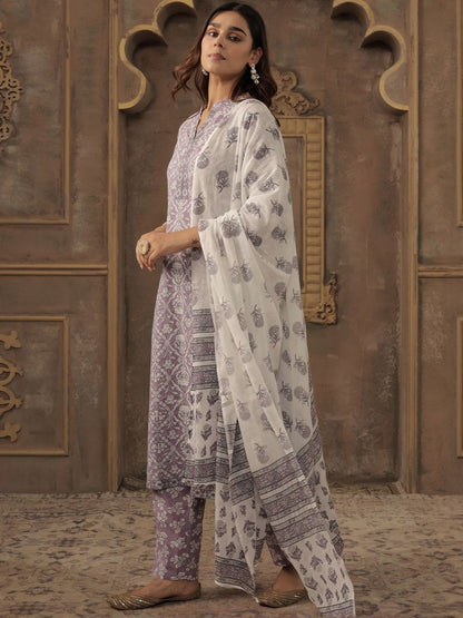 Women Ethnic Motifs Printed Cotton Kurta with Trousers & Dupatta