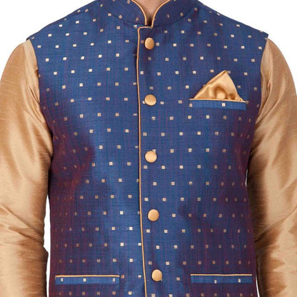 Men's Gold Silk Blend Straight Jacket  Kurta and Pyjama Set