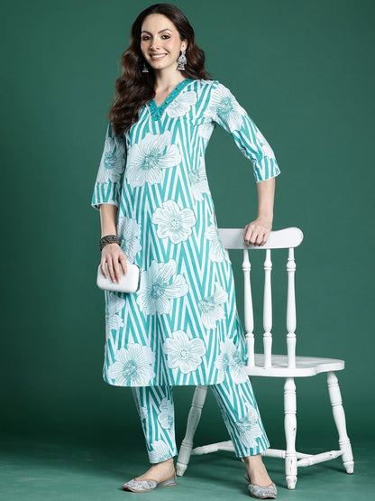Dhiyona IE Printed Pure Cotton Top With Trousers Co-Ords