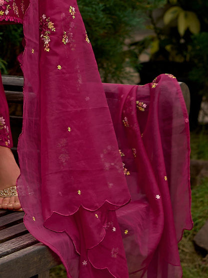 Women Floral Embroidered Regular Thread Work Kurta with Trousers & With Dupatta