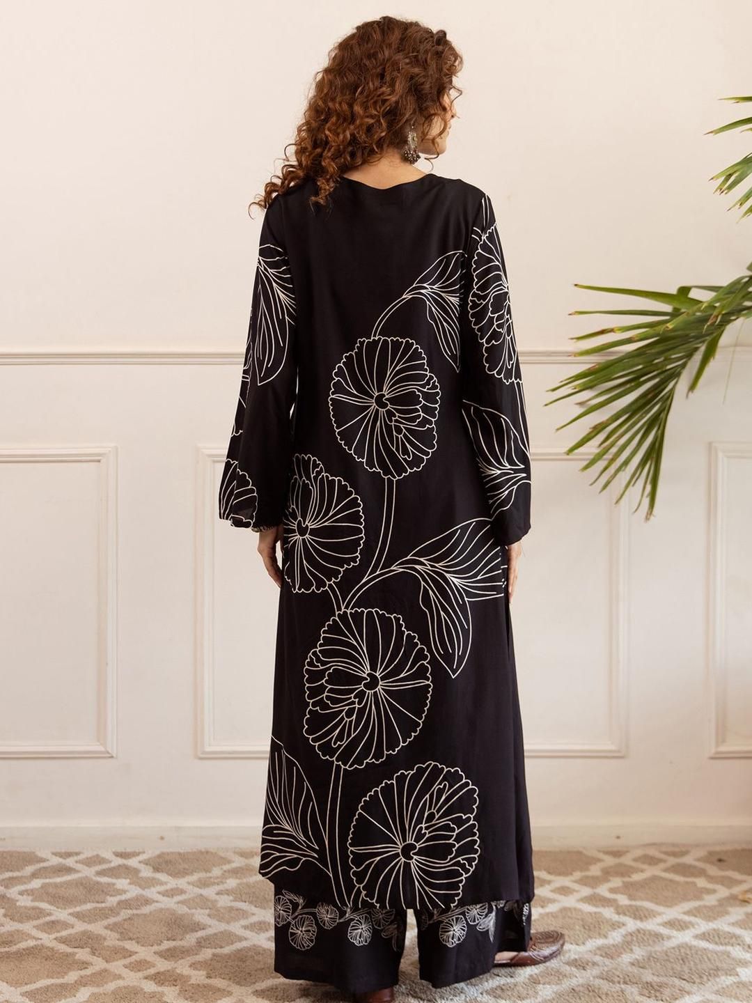 Women Floral Printed Regular Sequinned Kurta with Palazzos