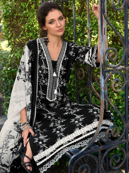 Women Floral Printed Regular Pure Cotton Kurta with Trousers & With Dupatta