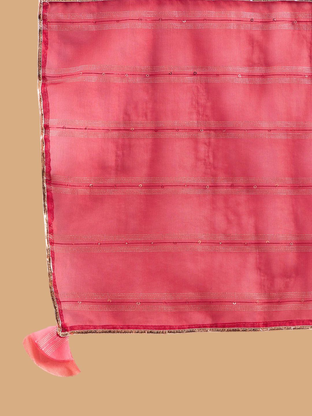 Floral Yoke Design Straight Sequinned Liva Kurta with Palazzos & Dupatta