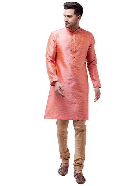 Men's Pink Silk Blend Straight Kurta Pyjama Set
