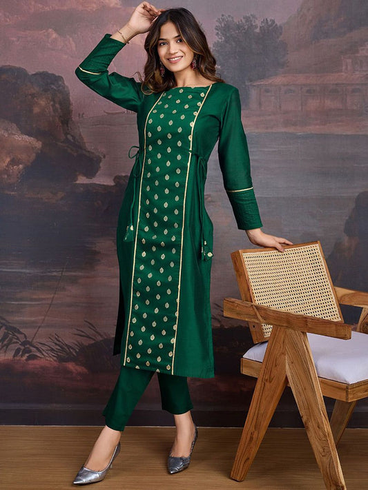Dhiyona PD Women Ethnic Motifs Woven Design Straight Kurta With Trouser