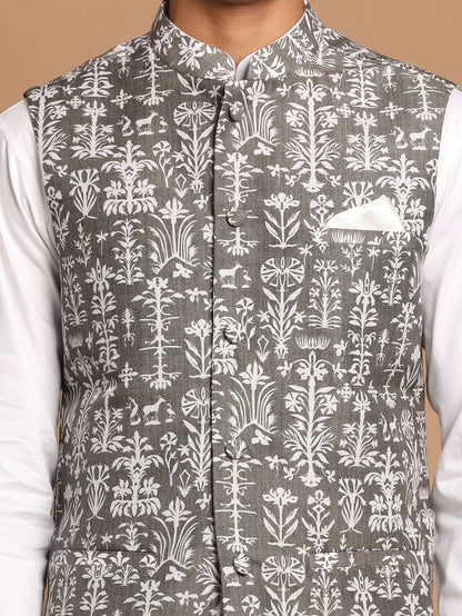 Men's Green Cotton Blend Straight Nehru Jacket