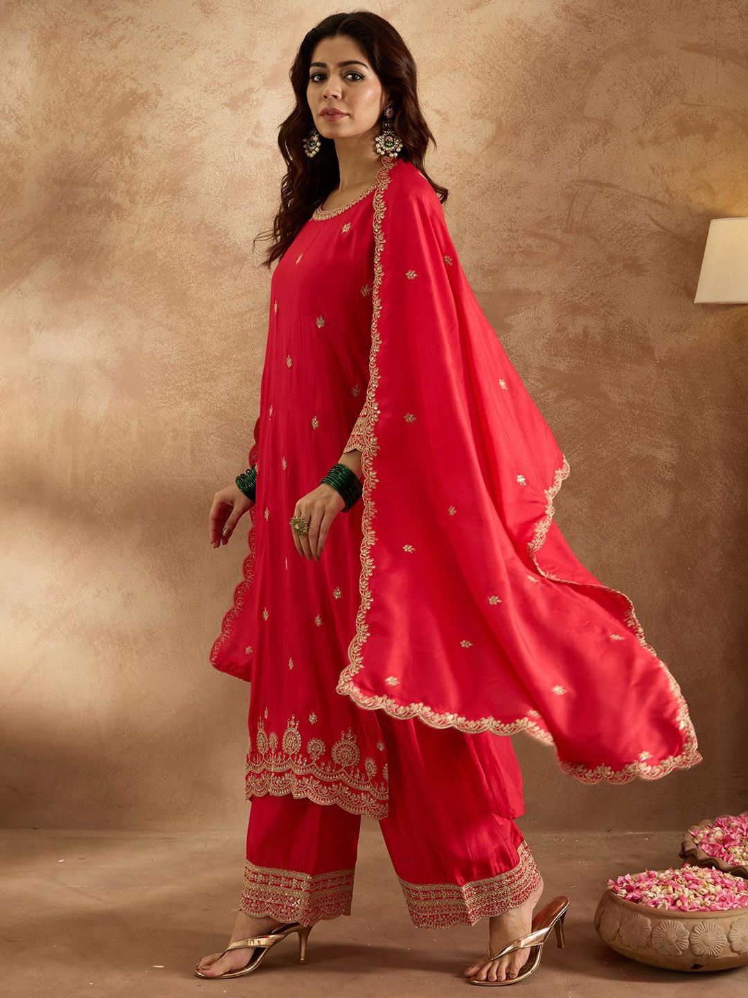 Women Ethnic Motifs Embroidered Regular Kurta with Trousers & Dupatta