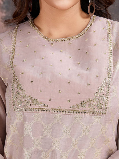 Dhiyona PD Women Ethnic Motif Woven Design Sequinned Jacquard Kurta & Trouser With Dupatta