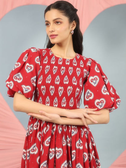 Dhiyona AY Women's Printed Cotton Fit & Flared Maxi Ethnic Dresses