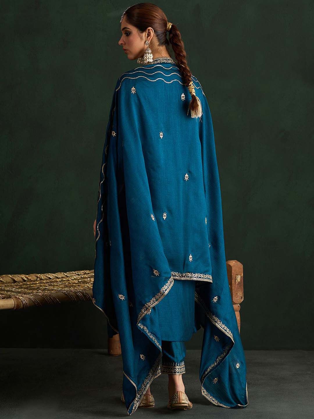 Dhiyona IE Ethnic Motifs Embroidered Straight Kurta with Trousers & With Dupatta