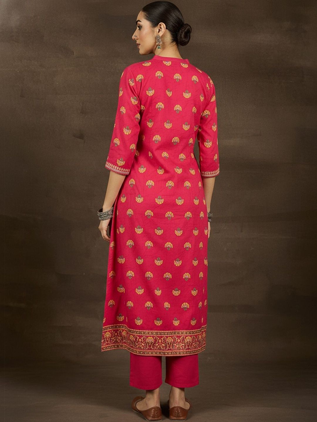 Ethnic Motifs Printed Thread Work Pure Cotton Straight Kurta with Trousers