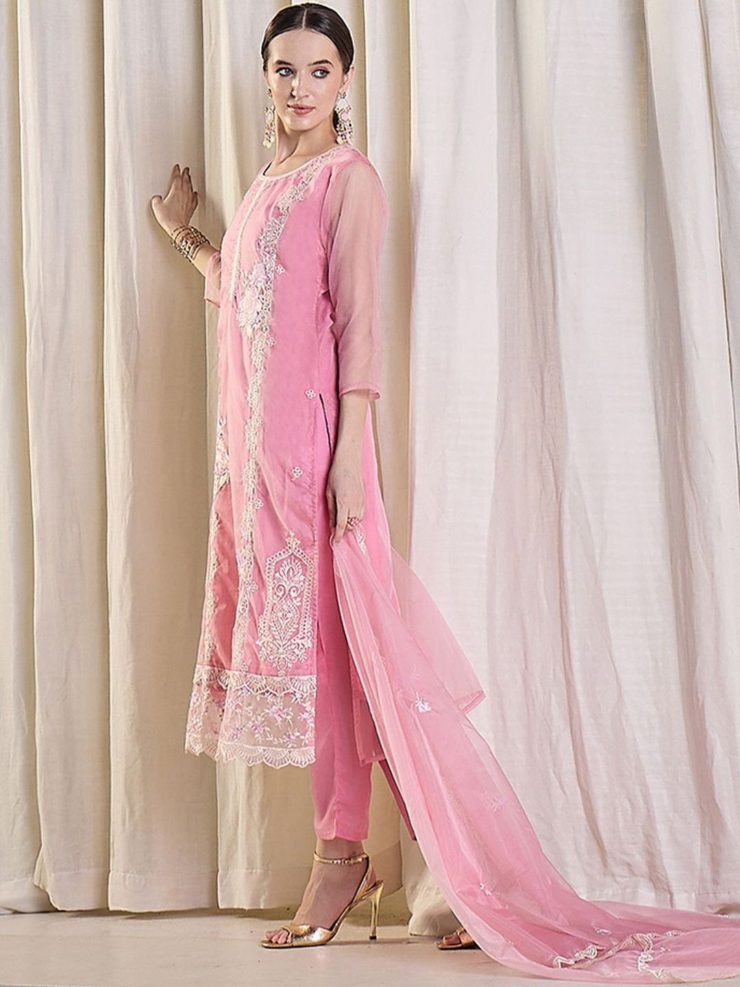 Women Ethnic Motifs Embroidered Kurta with Trousers & With Dupatta