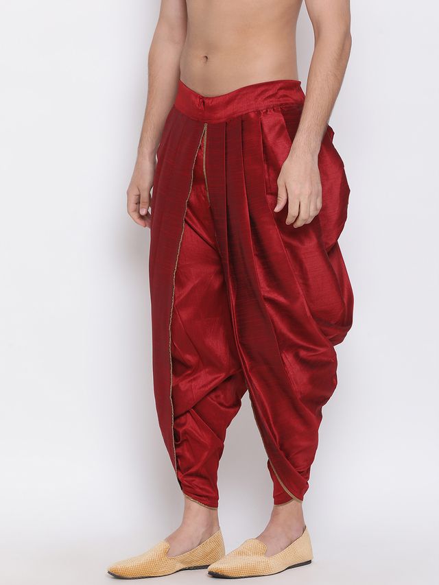 Men's Maroon Silk Blend Regular Dhoti