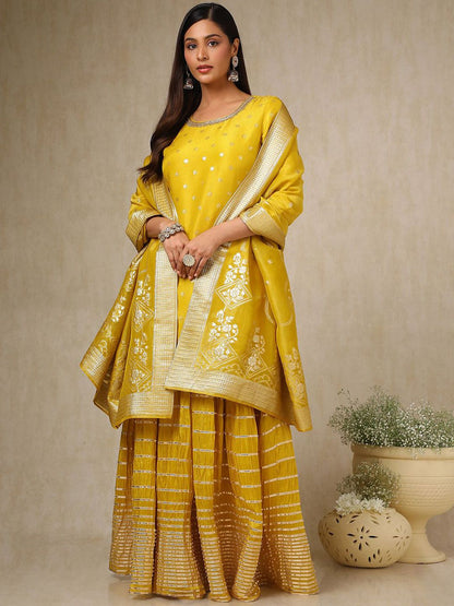 Dhiyona SO Women's Women Ethnic Motifs Regular Beads and Stones Kurta with Skirt & With Dupatta