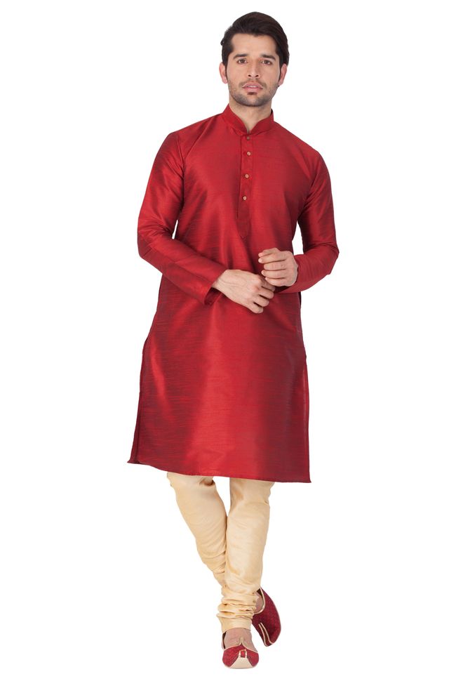 Men's Maroon Silk Blend Straight Kurta Pyjama Set