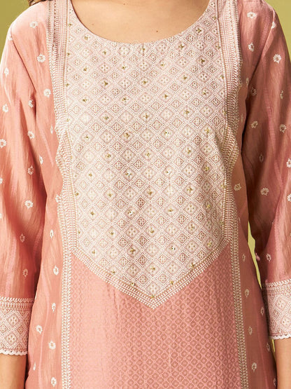Dhiyona IE Women Ethnic Motifs Embroidered Thread Work Kurta with Trousers & Dupatta