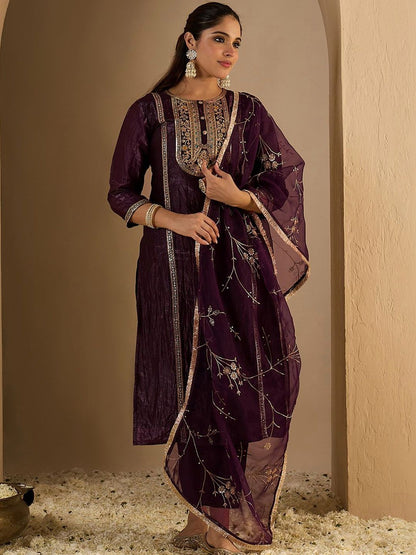 Women Ethnic Motifs Embroidered Regular Kurta with Trousers & With Dupatta