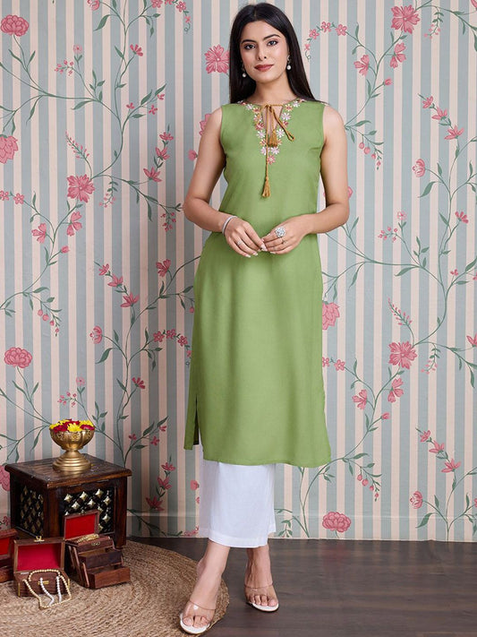 Dhiyona OD  Embroidered Thread Work Straight Kurta with Palazzos