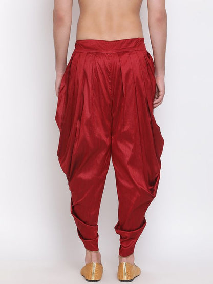 Men's Maroon Silk Blend Regular Dhoti