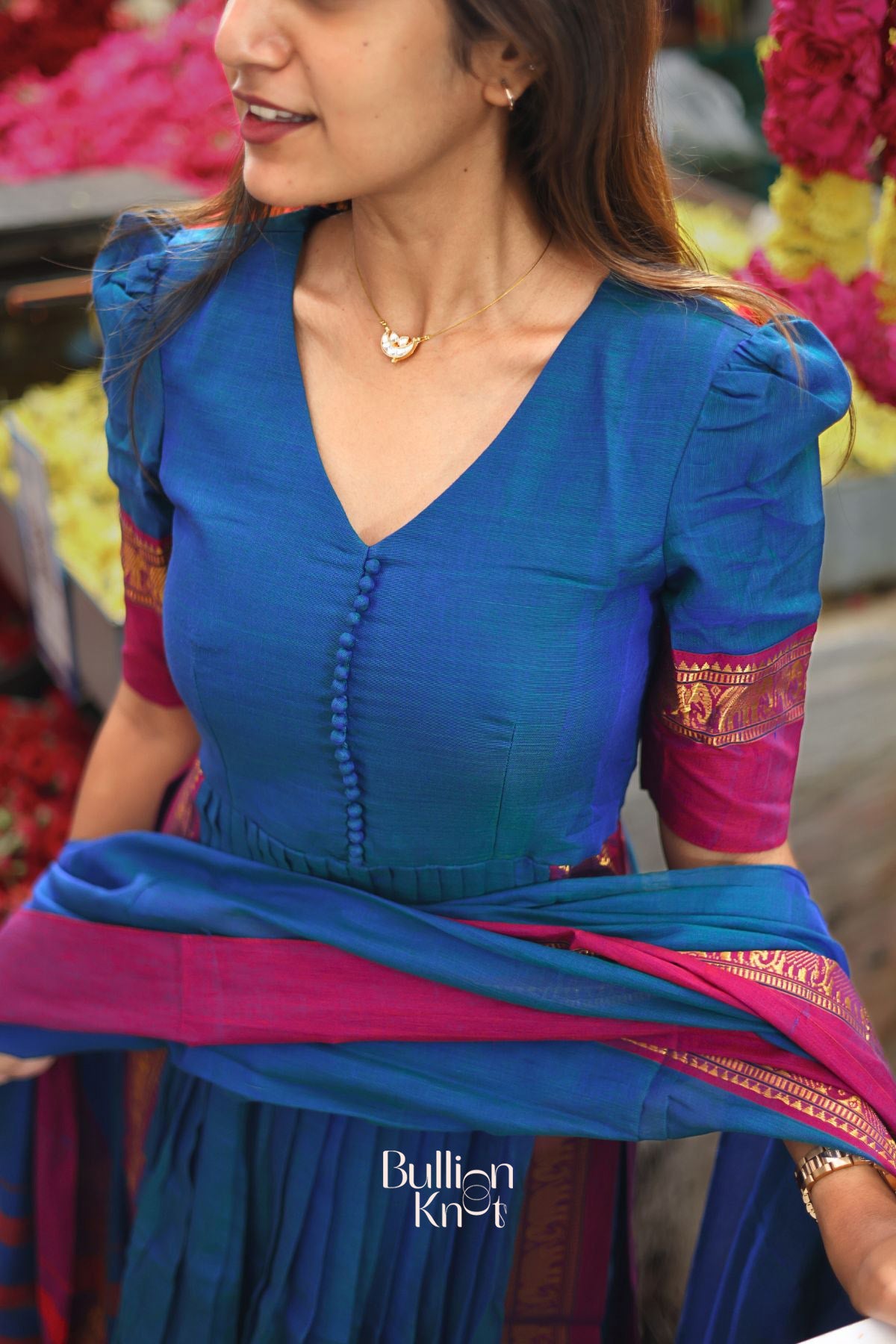 Dhiyona BN Saanchi Peacock Blue V-neckline Suit Set