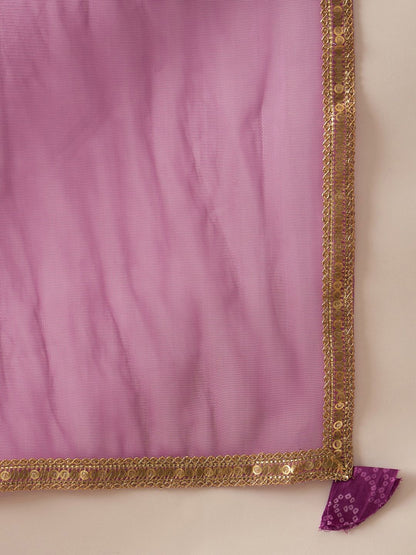 Bandhani Embroidered Sequinned Pure Cotton Straight Kurta With Trousers & Dupatta