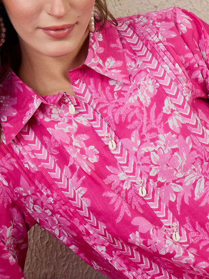 Floral Printed A-Line Pure Cotton Kurta With Trouser